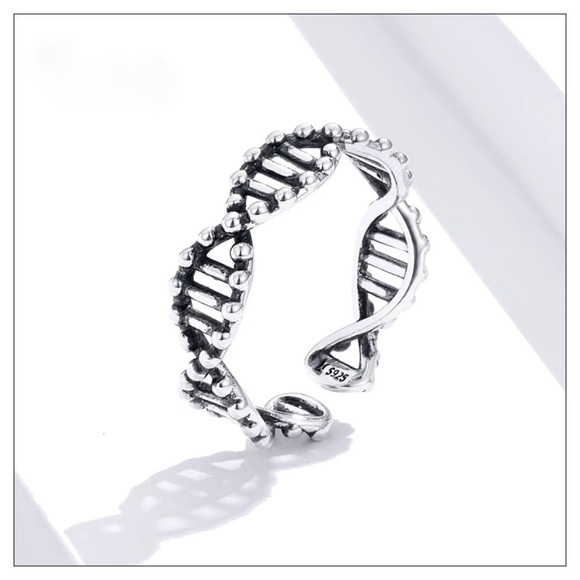 New Solid Sterling Silver Adjustable 12 Strand DNA Helix Ring - Picture 2 of 5